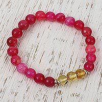 Gold accented amber and agate beaded stretch bracelet,