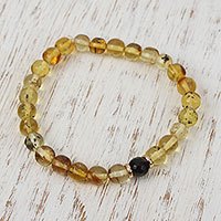 Gold accented amber and agate beaded stretch bracelet,