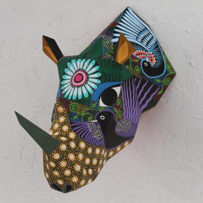 Hand-painted wall sculpture, Floral Rhino
