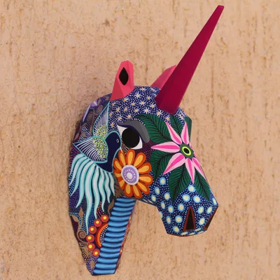 Hand-painted wall sculpture, Floral Unicorn