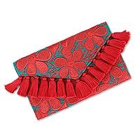 Embroidered cotton clutch,