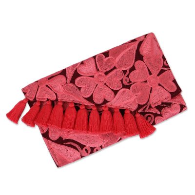 Embroidered cotton clutch, Floral Blush