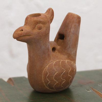Ceramic water whistle, 'Rustic Canary' - Ceramic Canary Water Whistle from Mexico