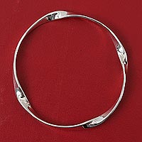 Sterling silver bangle bracelet, 'Undulations' - Modern Sterling Silver Bangle Bracelet from Mexico
