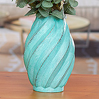 Copper vase, 'Antique Spirals' - Spiral Motif Copper Vase from Mexico