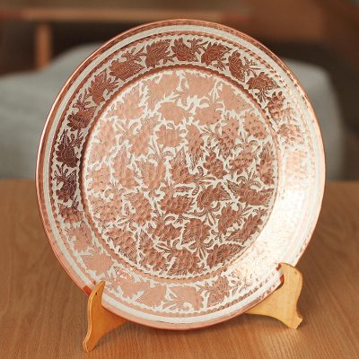 Silver accented copper decorative plate, Gleaming Spring