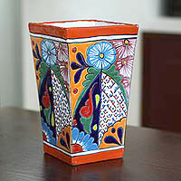 Ceramic vase, 'Talavera Symmetry' - Hand-Painted Talavera Ceramic Vase Crafted in Mexico