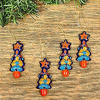Ceramic ornament, 'Talavera Christmas Trees' (set of 4) - Christmas Tree Talavera Ceramic Ornaments (Set of 4)