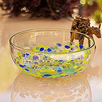 Recycled glass serving bowl, 'Tropical Confetti' - Colorful Recycled Glass Serving Bowl from Mexico