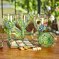 Recycled glass wine glasses, 'Tropical Confetti' (set of 6) - Colorful Recycled Wine Glasses from Mexico (Set of 6)