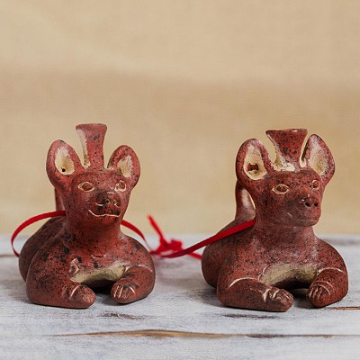 Ceramic ornaments, Pre-Hispanic Dog Vessels (pair)