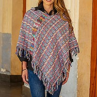 Cotton poncho, 'Color of the Morning' - Multicolored Striped Cotton Poncho from Mexico