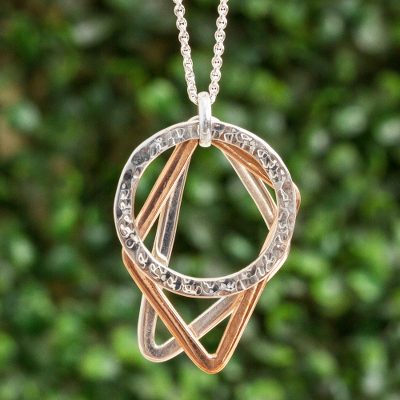 Sterling silver and copper pendant necklace, Geometric Trio
