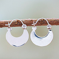 Crescent Sterling Silver Hoop Earrings from Mexico,'Gleaming Crescent Moons'