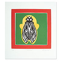 'Cicada' - Signed Animal Print of a Stylized Cicada from Mexico