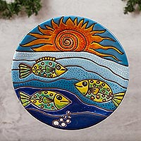 Ceramic wall art, 'Fish Under the Sun' - Fish-Themed Ceramic Wall Art Crafted in Mexico