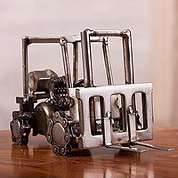 Upcycled metal auto part sculpture, 'Mini Forklift' - Upcycled Metal Auto Part Mini Forklift Sculpture from Mexico