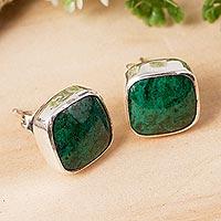 Chrysocolla stud earrings, 'Square Bucklers' - Square Chrysocolla Stud Earrings from Mexico