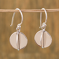 Silver dangle earrings, 'Intersected Discs' - Modern Circular Silver Dangle Earrings from Mexico