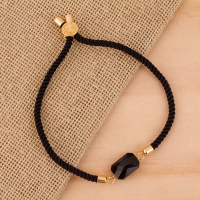 Gold accented Swarovski crystal pendant bracelet, Black Glisten