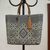 Leather accent handwoven tote, 'Vanilla Geometry' - Vanilla and Navy Leather Accent Handwoven Tote from Mexico (image 2) thumbail