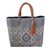Leather accent handwoven tote, 'Vanilla Geometry' - Vanilla and Navy Leather Accent Handwoven Tote from Mexico thumbail