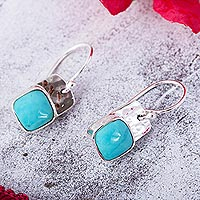 Turquoise dangle earrings, 'Watery Gleam' - Square Natural Turquoise Dangle Earrings from Mexico