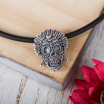 Sterling silver pendant necklace, Grinning Calavera