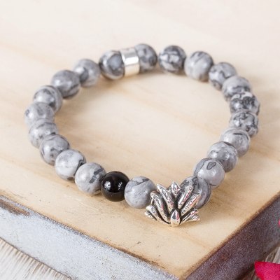 Agate beaded stretch bracelet, Succulent Agave