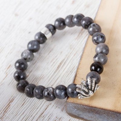 Agate beaded stretch bracelet, Grey Succulent Agave