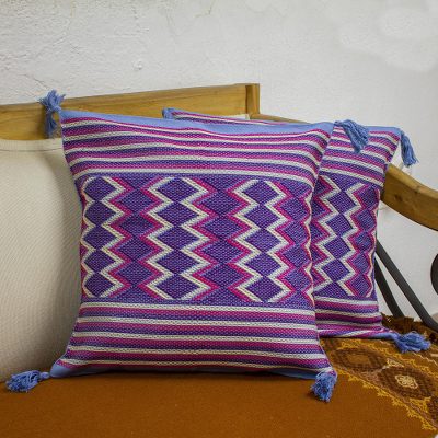 Cotton cushion covers, Blue Maya Geometry (pair)