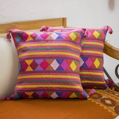 Cotton cushion covers, Diamonds on Wine (pair)