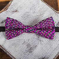 Cotton bow tie, 'Fuchsia Charm' - Handwoven Cotton Bow Tie with Fuchsia Stripes from Mexico