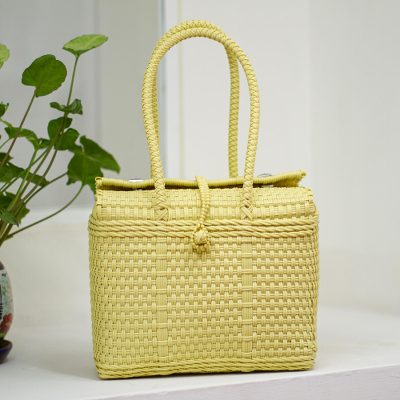 Handwoven tote, 'Summer Adventure' - Handwoven Tote in Golden Beige from Mexico
