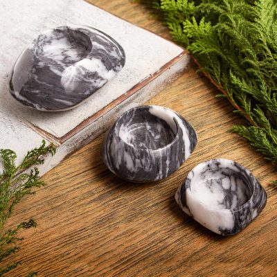 Marble tealight holders, Grey Flow (set of 3)