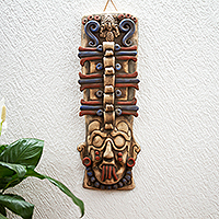 Ceramic mask, 'Maya Totem' - Maya-Themed Ceramic Wall Mask Crafted in Mexico
