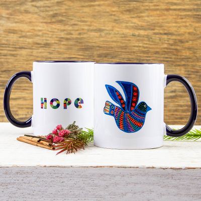 Ceramic mug, 'Folk Art Dove' - Painted Folk Art Dove Ceramic Mug from Mexico