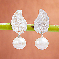 Cultured pearl dangle earrings, 'Glowing Paisley' - Cultured Pearl Paisley Dangle Earrings from Mexico