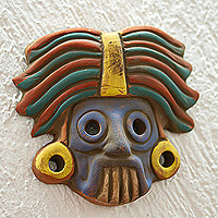 Ceramic wall plaque, 'He Who Makes Things Sprout' - Tlaloc Aztec God Ceramic Wall Mask Plaque