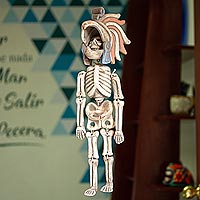 Ceramic sculpture, 'Eagle Skeleton Warrior' - Handcrafted Ceramic Hanging Sculpture Eagle Warrior Skeleton