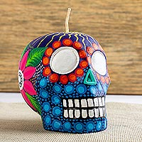 Candle, 'Colorful Purple Skull' - Hand Painted Mexican Day of the Dead Purple Skull Candle