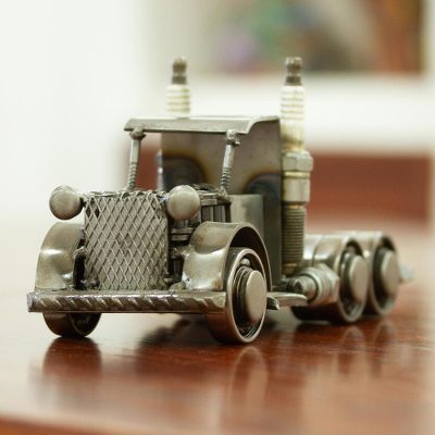 Upcycled auto parts truck sculpture, 'Rustic Long Haul Truck Cab' (custom order) - Original Trucker Statuette of Recycled Car Parts from Mexico