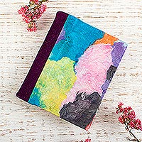 Small amate paper journal, 'Color Ways' - Colorful Amate Paper and Suede Small Journal