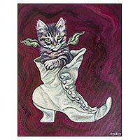 'Cat with Boot' - Original Signed Surrealist Cat Painting