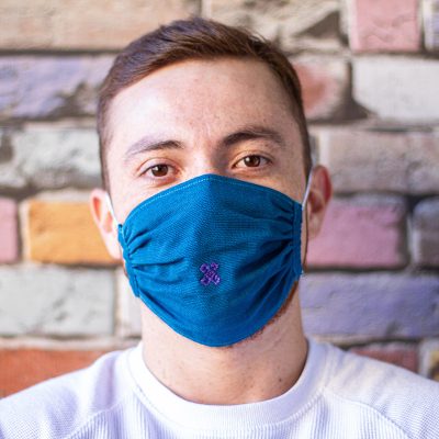 Cotton face masks 'Shaded Spruce' (pair) - 2 Handwoven Blue Cotton Elastic Headband Face Mask