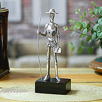 Aluminum statuette, 'Knightly Quixote' - Aluminum Don Quixote Sculpture from Mexico