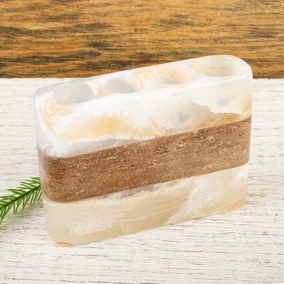 Onyx and marble toothbrush holder, 'Organic Allure' - Natural Mexican Onyx and Marble Toothbrush Holder