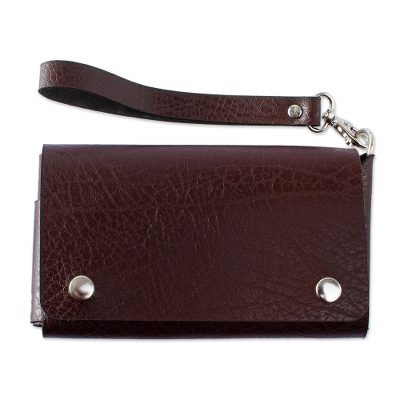 Leather cell phone case, 'Seamless in Espresso' (6.5 inch) - Versatile Brown Leather Cell Phone Case (6.5 Inch)