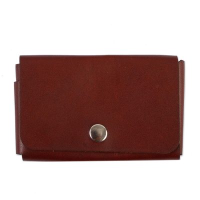 Leather card case, 'Seamless in Mahogany' - Brown Leather Card Case Handmade in Mexico