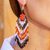 Glass beaded waterfall earrings, 'Bright Jikuri Deer' - Huichol Beadwork Long White Deer & Bright Jikuri Earrings (image 2c) thumbail
